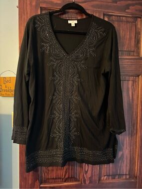 J. Jill Black Embroidered V-Neck Tunic